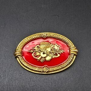 MOG Multilana Red Enamel Brooch Musical Instruments VIntage Jewelry